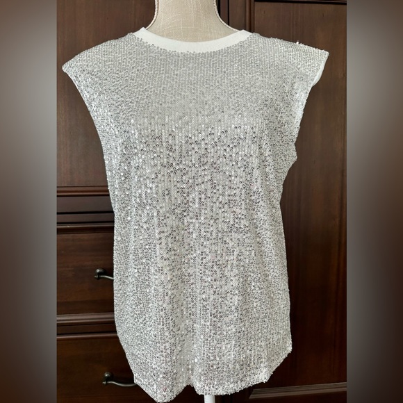 New White/silver Sequin Top with Shoulder Pads - Picture 2 of 10